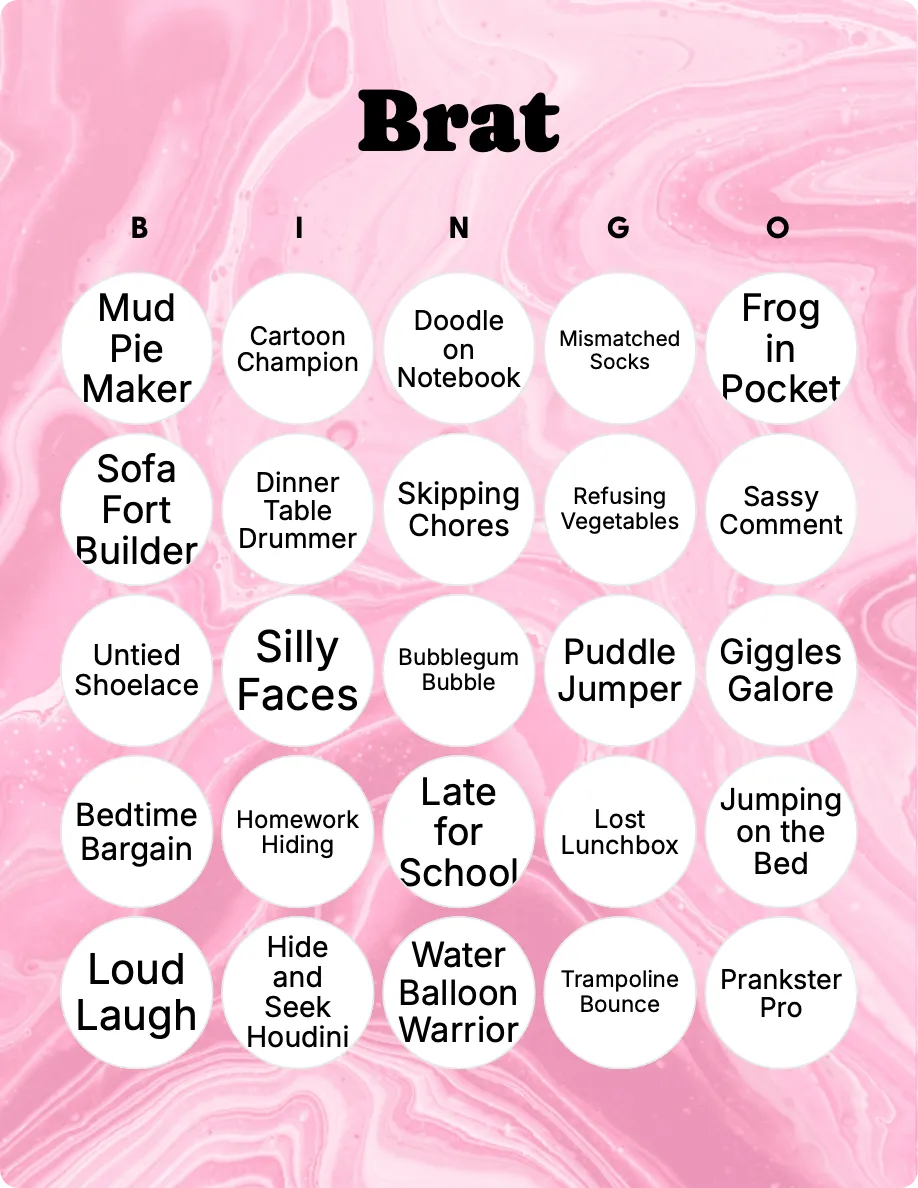 Brat bingo card template