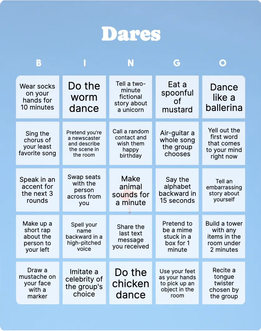 Dares bingo