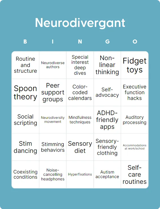 Neurodivergant bingo