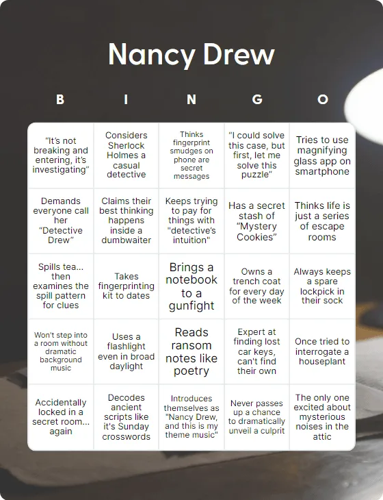 Nancy Drew bingo