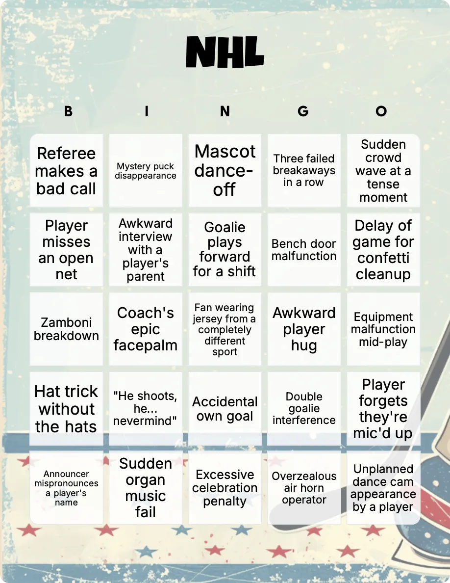 NHL bingo card template