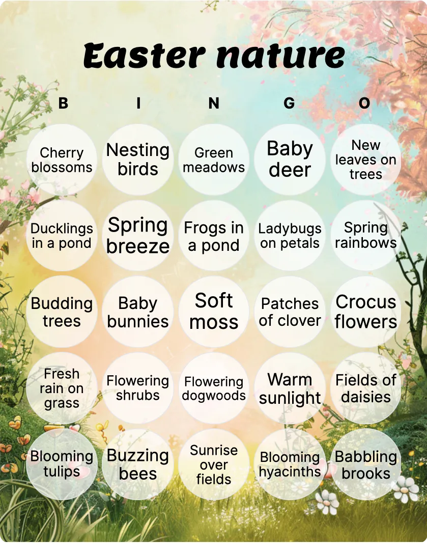 Easter nature bingo card template