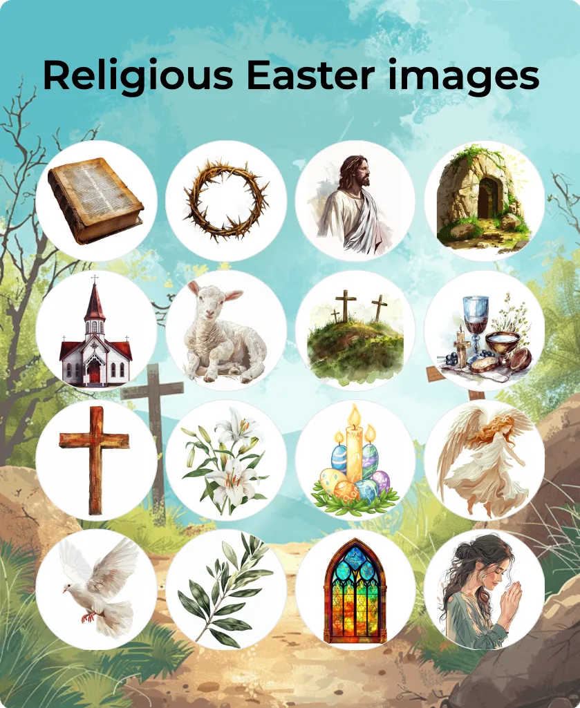 Religious Easter images bingo card template