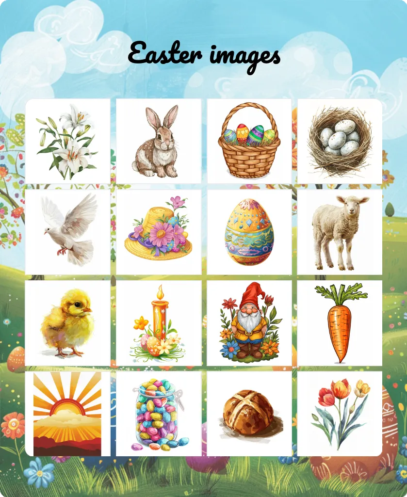 Easter images bingo card template