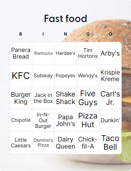 Fast food bingo