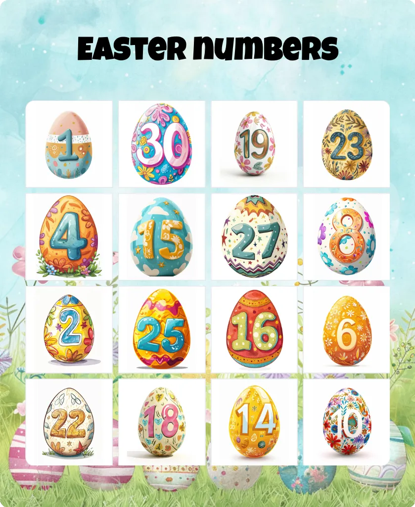 Easter numbers bingo card template