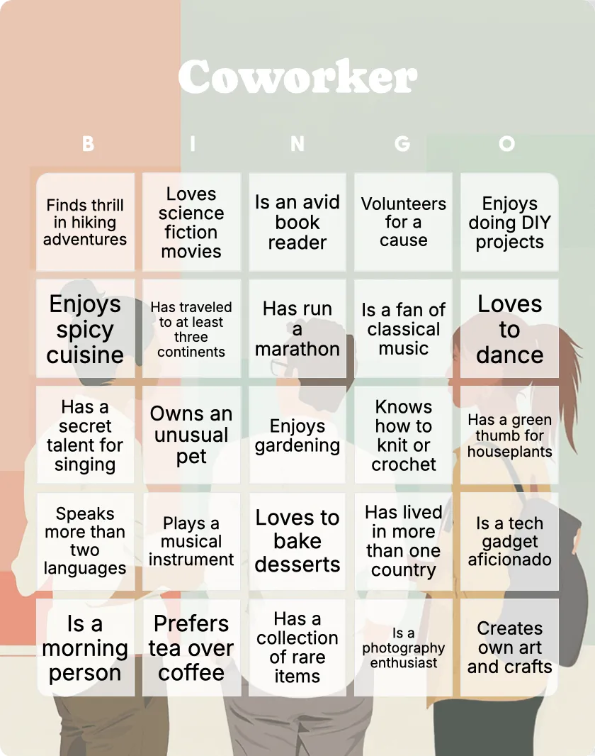 Coworker bingo card template