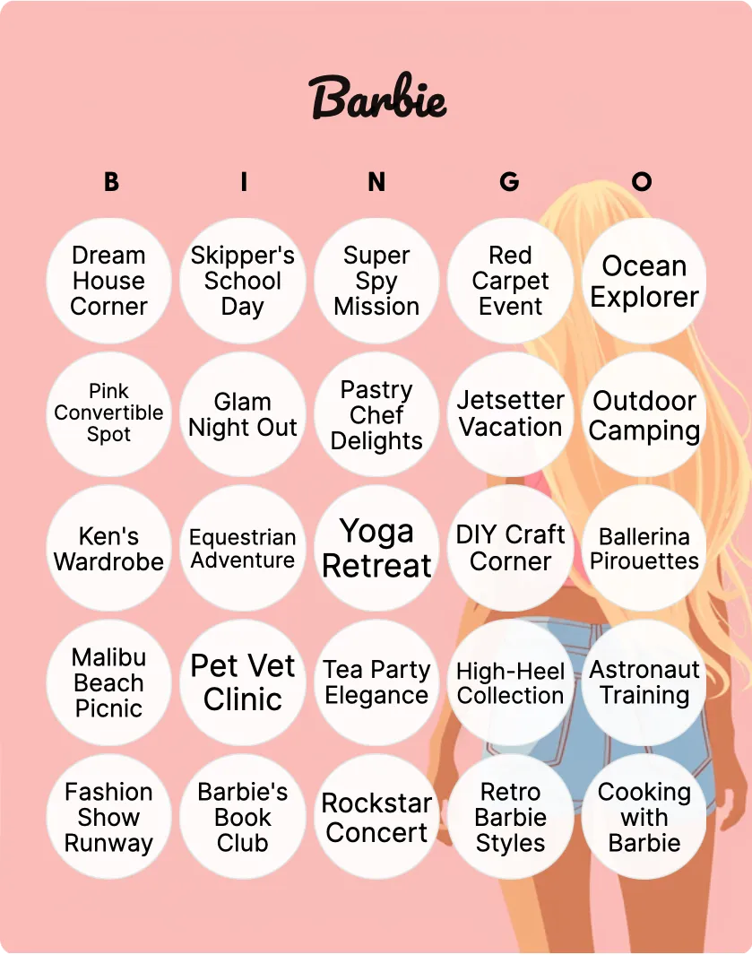 Barbie Bingo Printable Customizable Bingo Card Creator