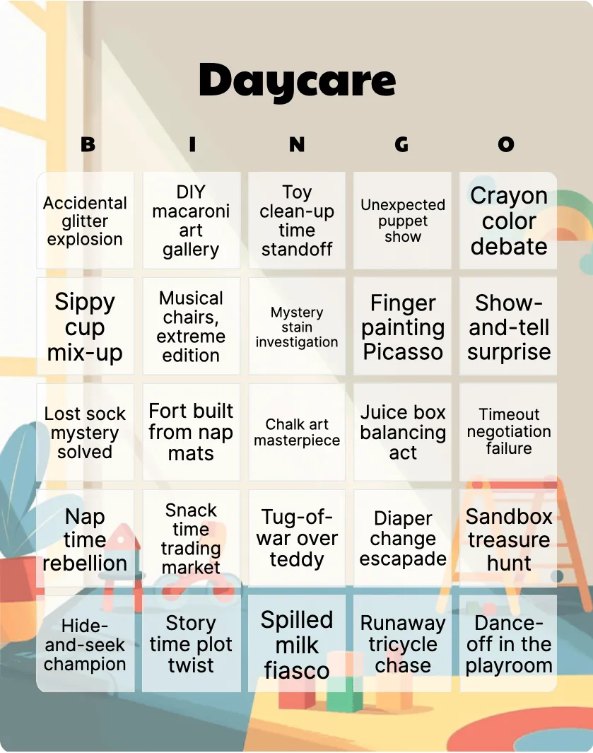 Daycare bingo card template