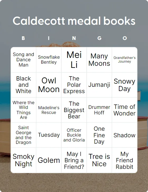 Caldecott medal books bingo card template