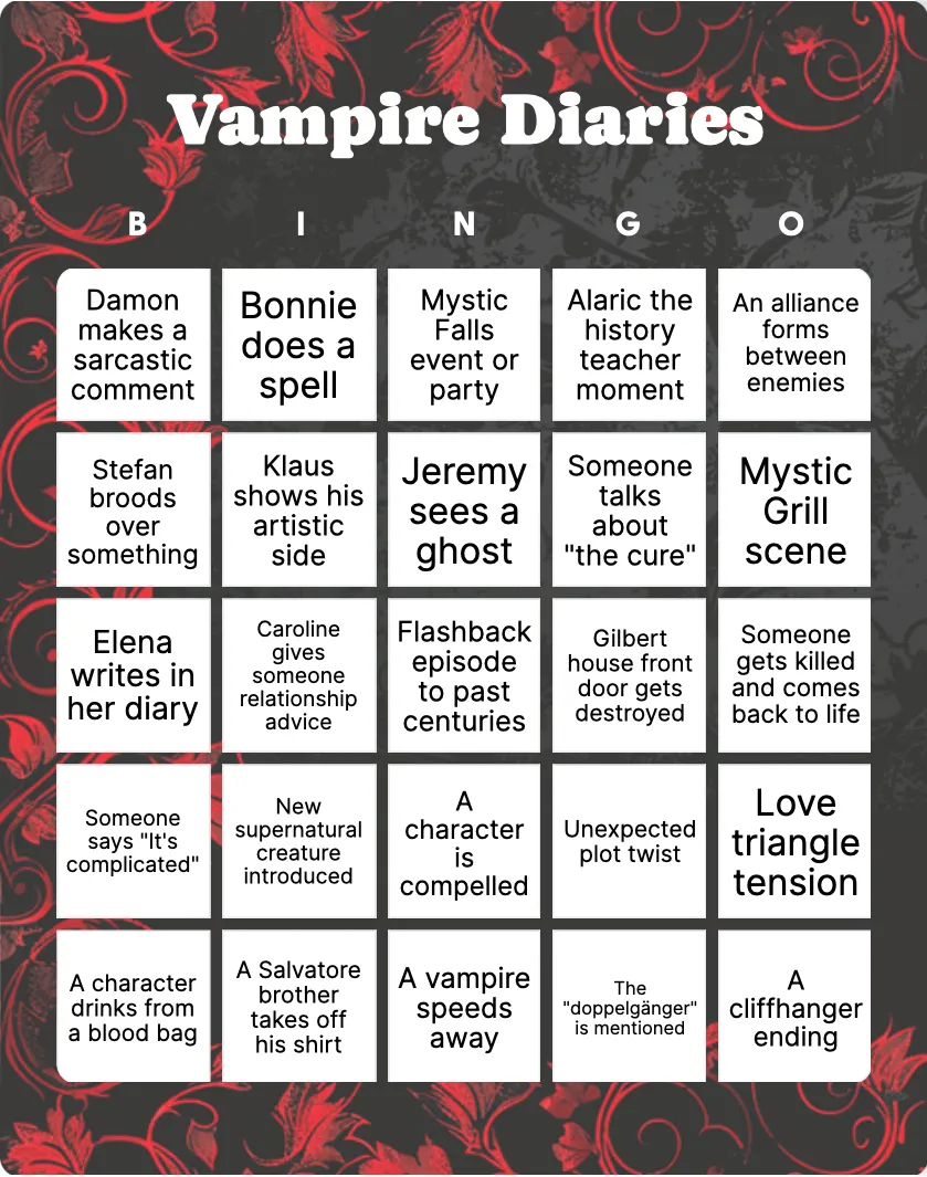 Vampire Diaries bingo card template