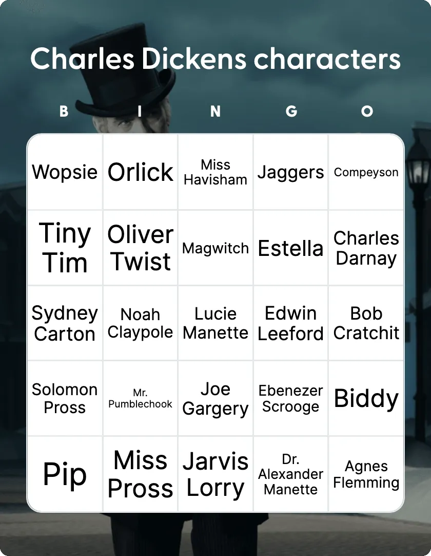 Charles Dickens characters bingo