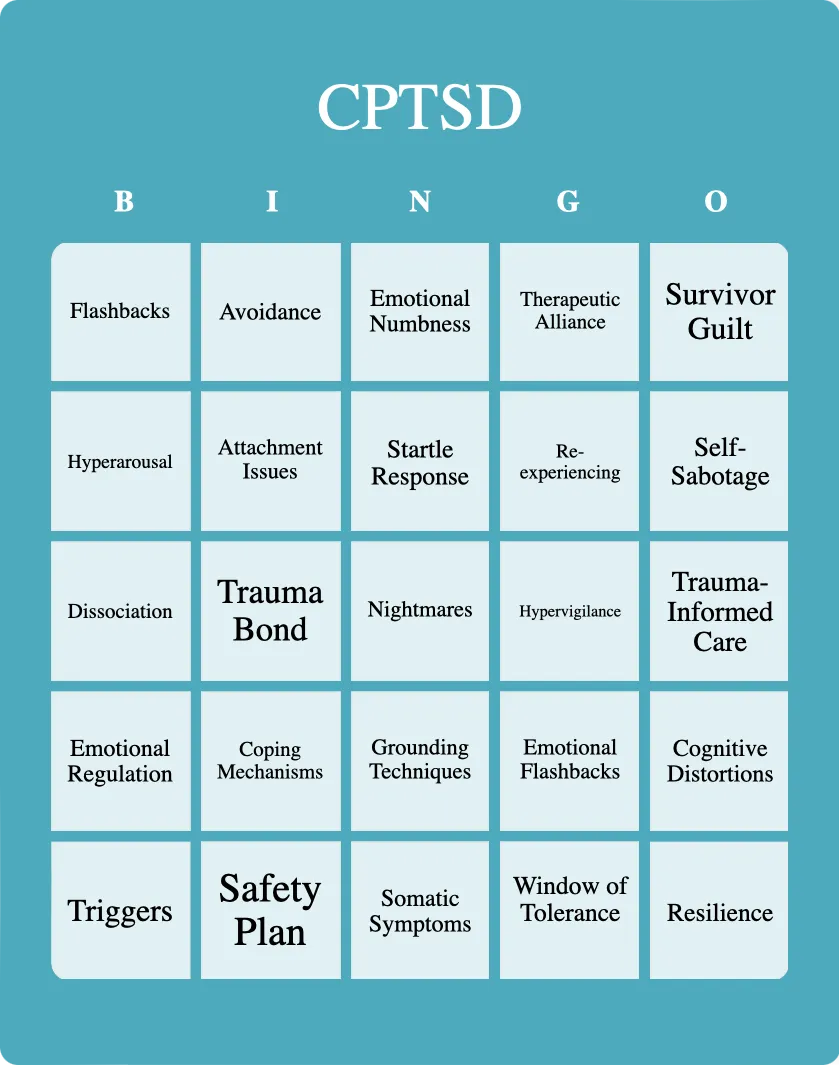 CPTSD bingo card template