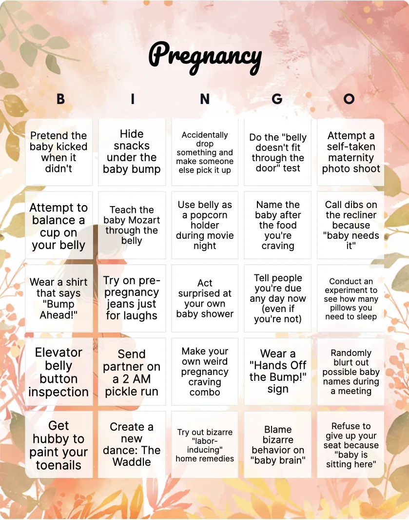 Pregnancy bingo card template