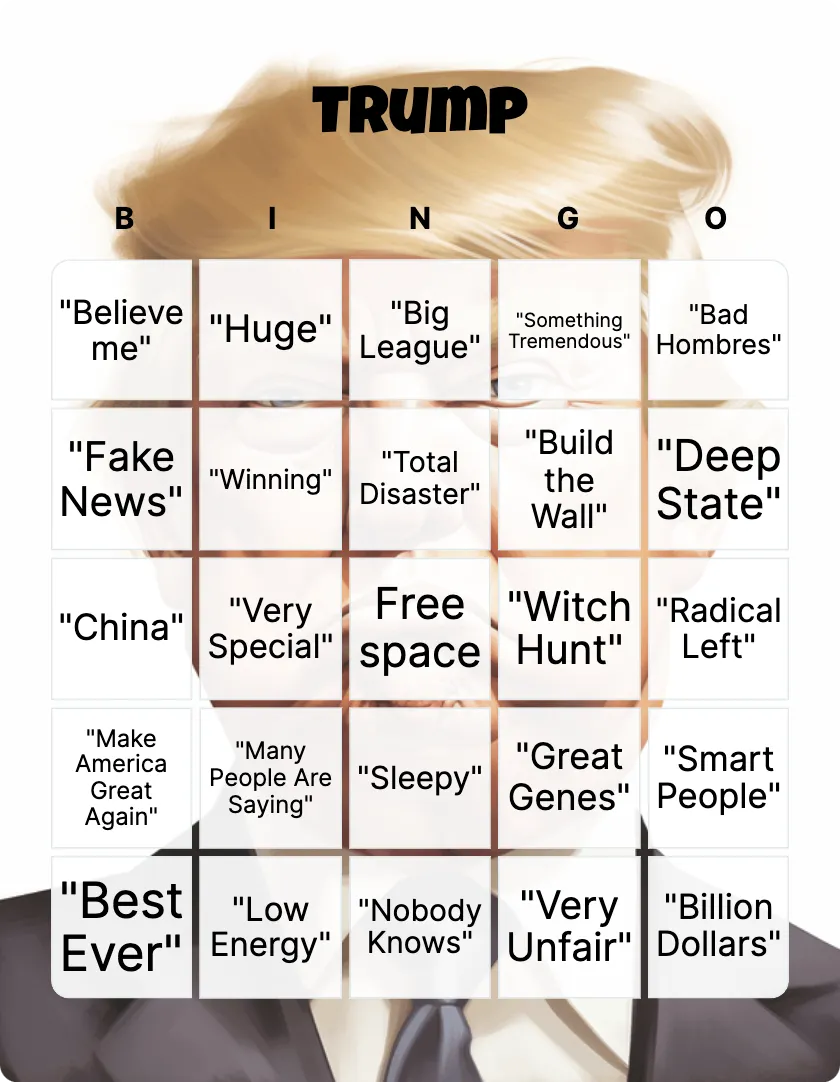 Trump bingo card template