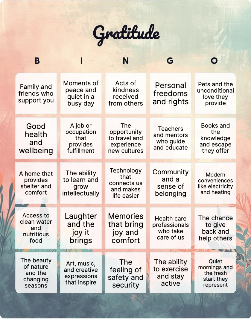 Gratitude Bingo: Printable & Customizable - Bingo Card Creator