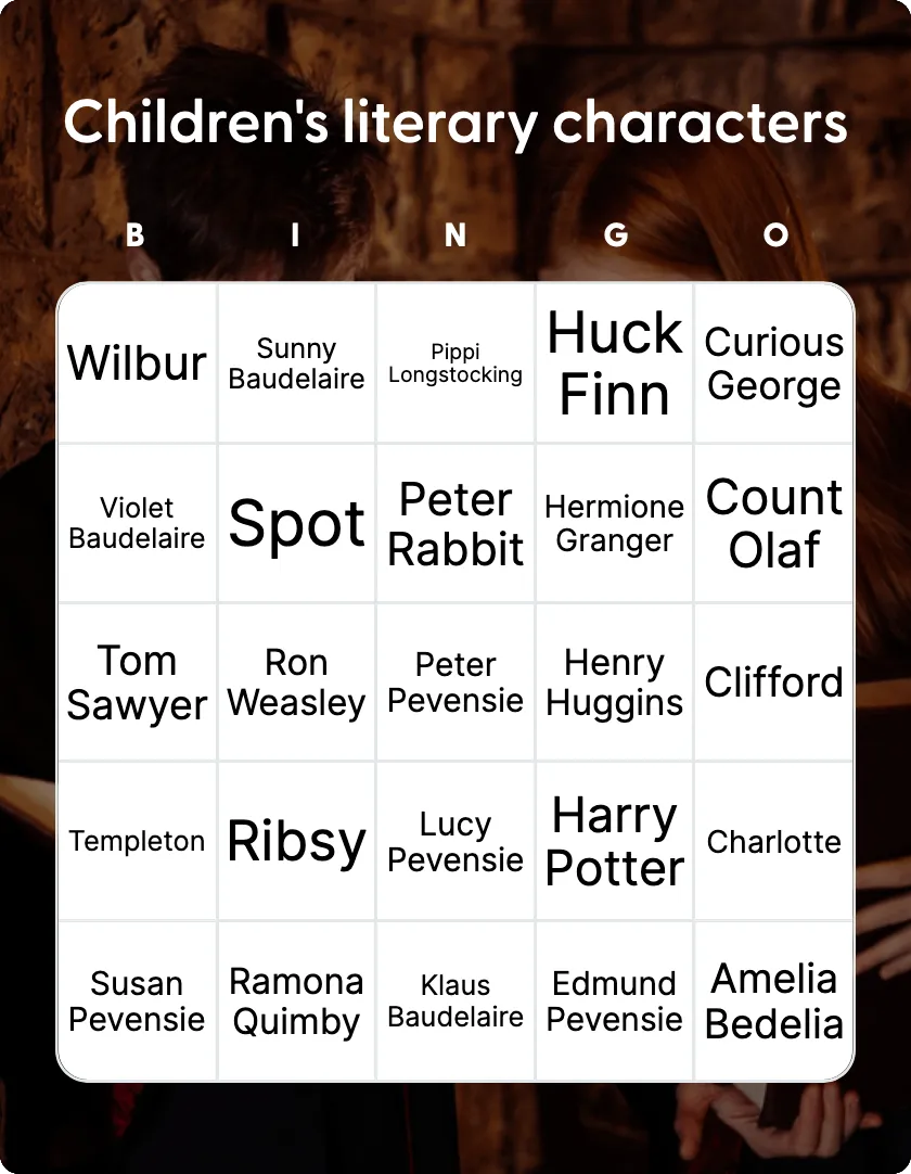 Children’s literary characters bingo