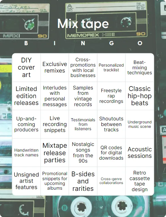 Mixtape bingo card template
