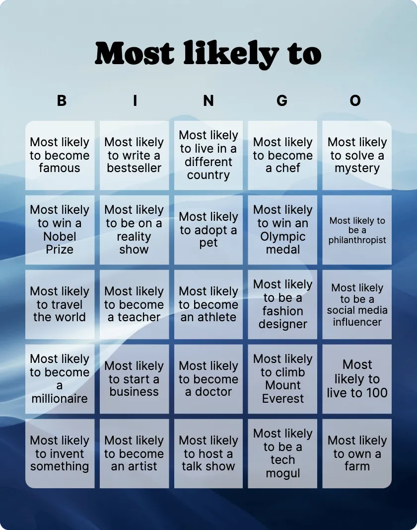 Most likely to bingo card template