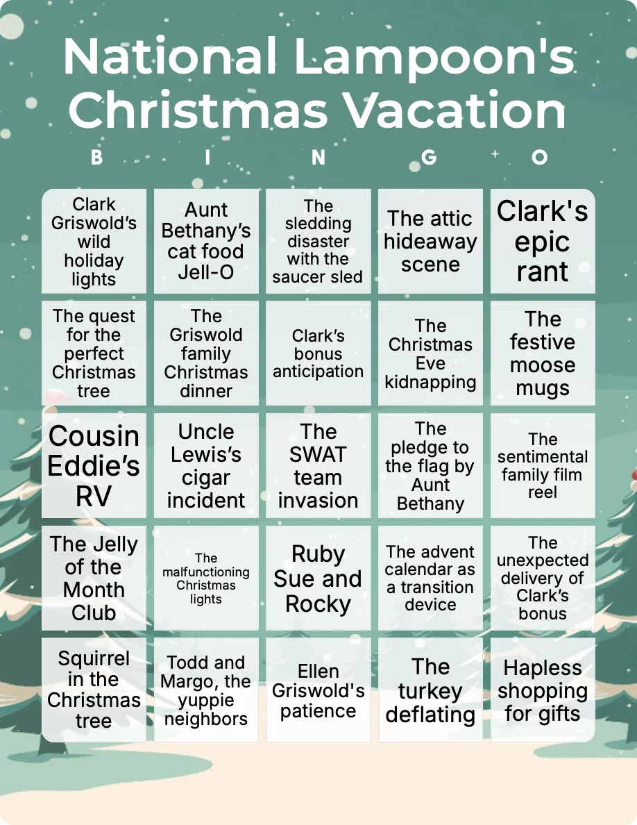 National Lampoon’s Christmas Vacation bingo card template