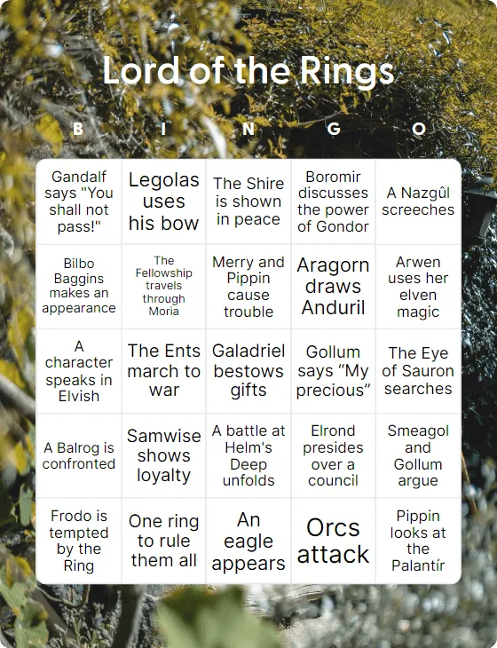 Lord of the Rings bingo