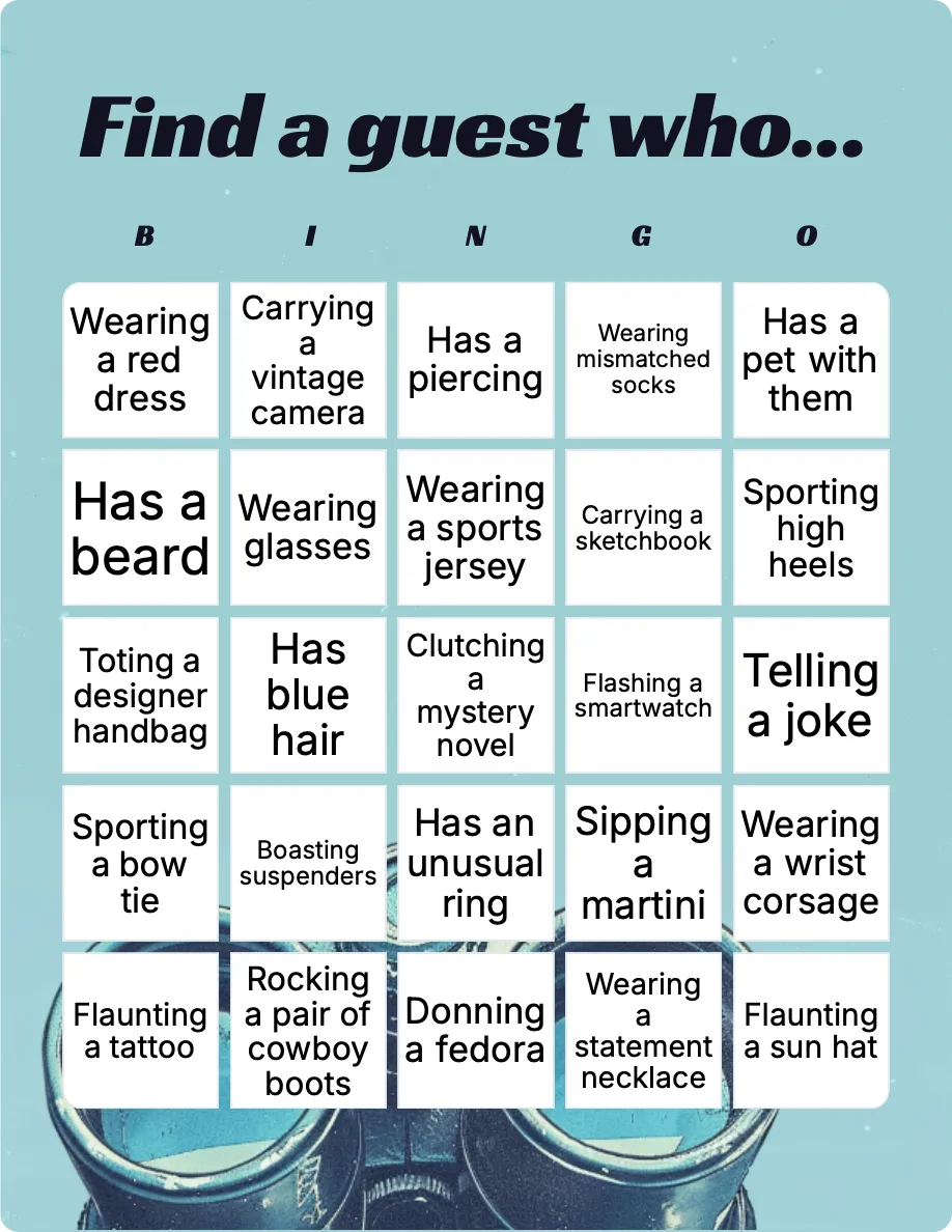 Find a guest who… bingo card template