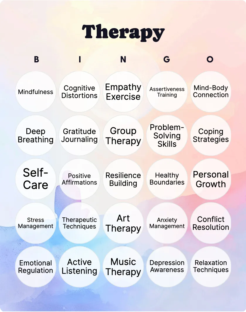 Therapy bingo card template