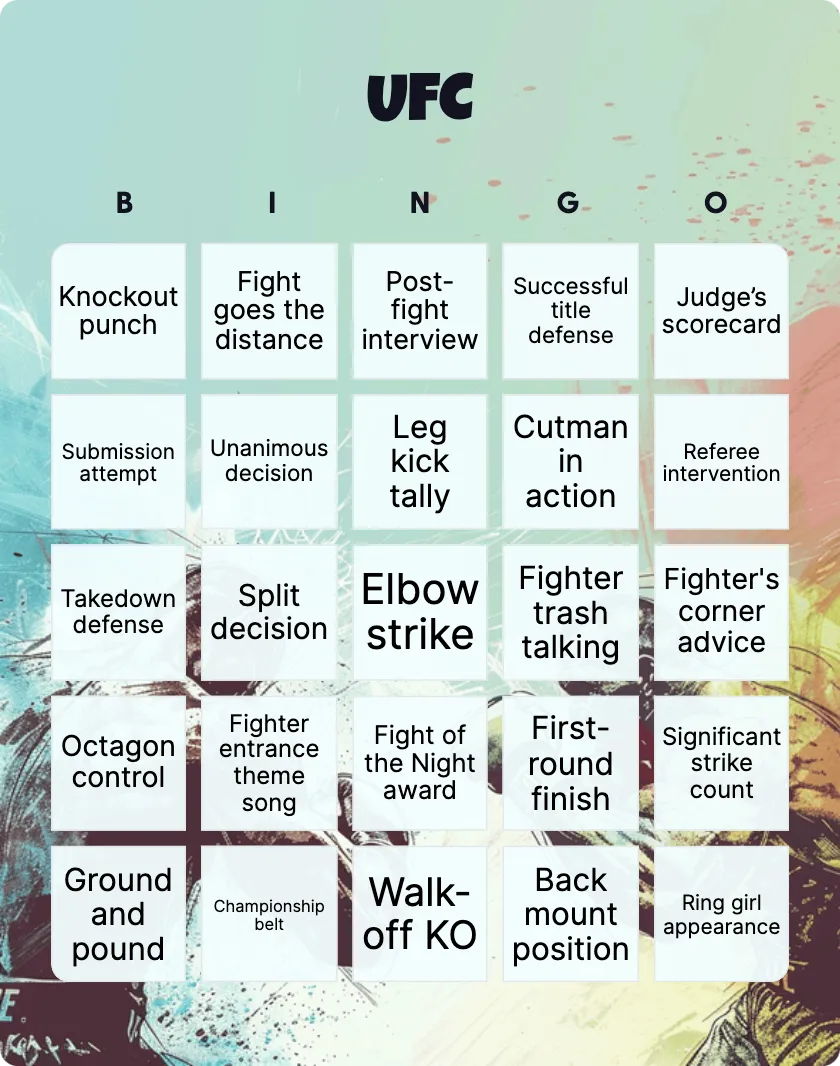 UFC bingo card template