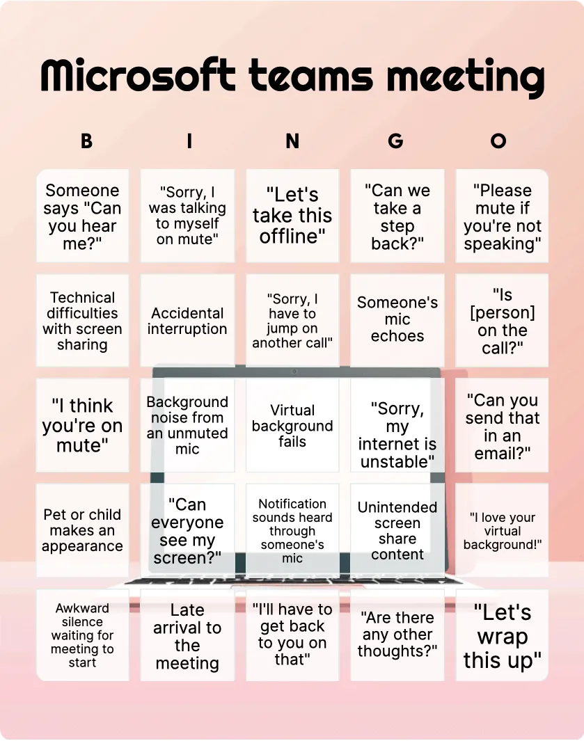 Microsoft teams meeting bingo card template