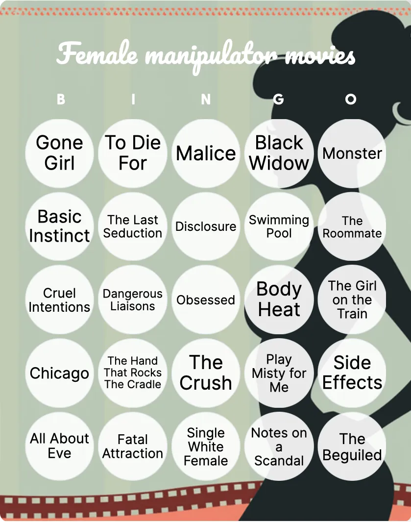 Female manipulator movies bingo card template Female manipulator movies bingo card template