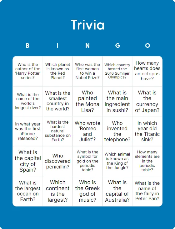 Trivia bingo