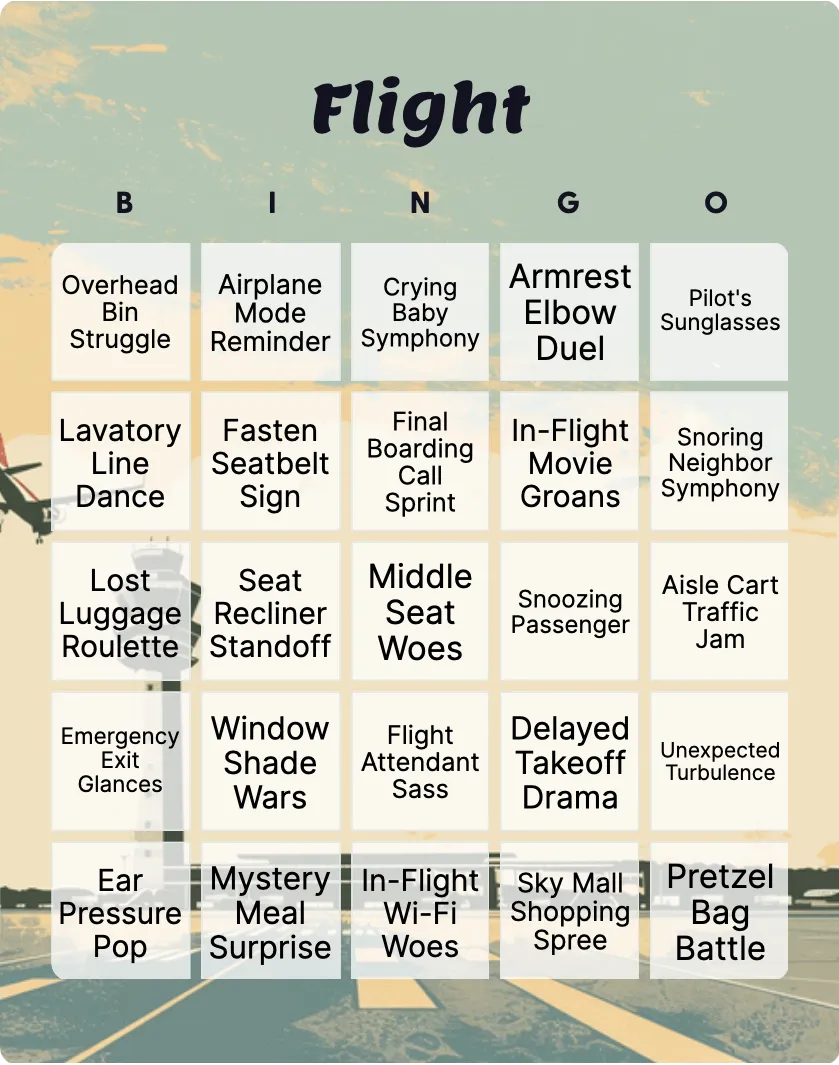 Flight bingo card template