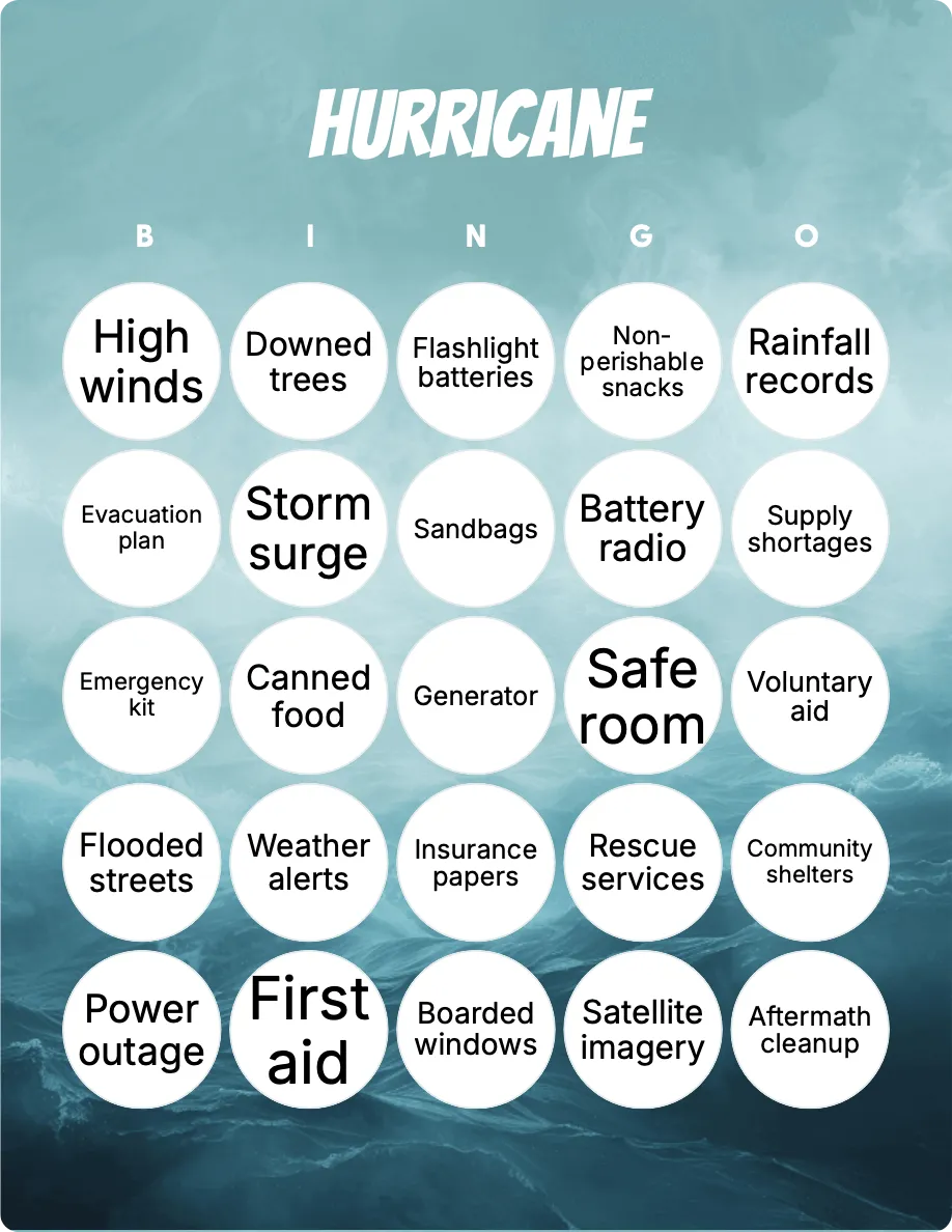 Hurricane bingo card template