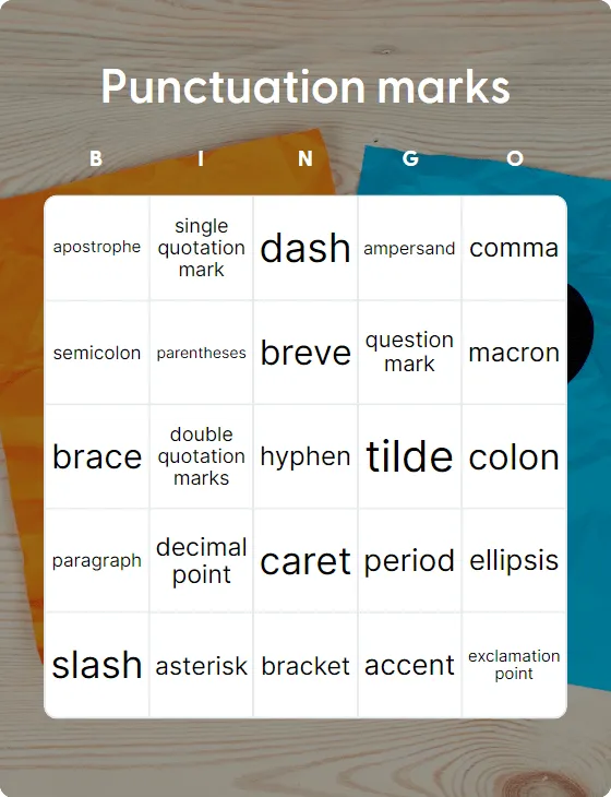 Punctuation marks bingo