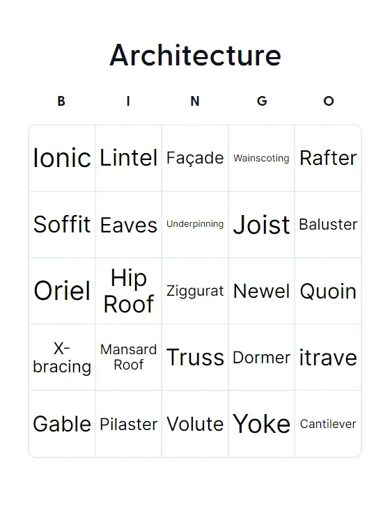 Architecture bingo card template