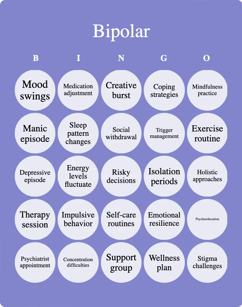 Bipolar bingo card template