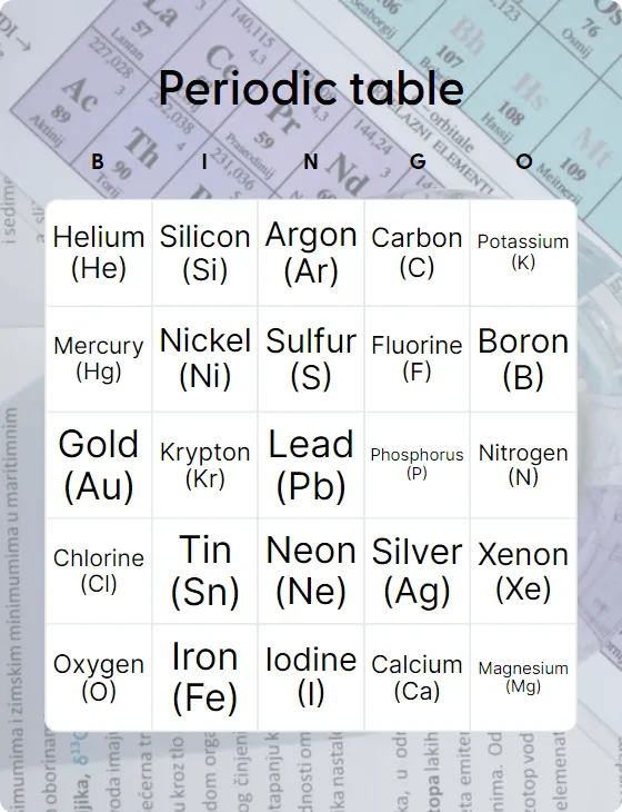 Periodic table bingo