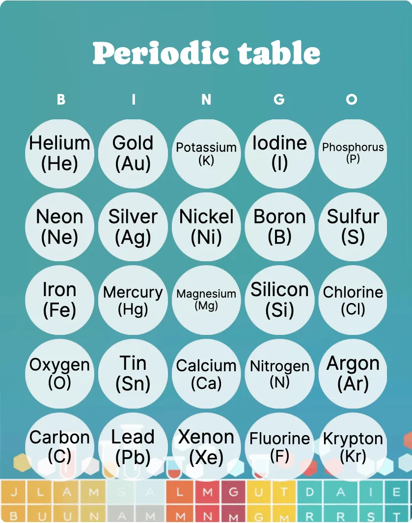 Periodic table bingo