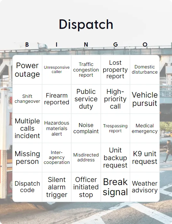 Dispatch bingo card template