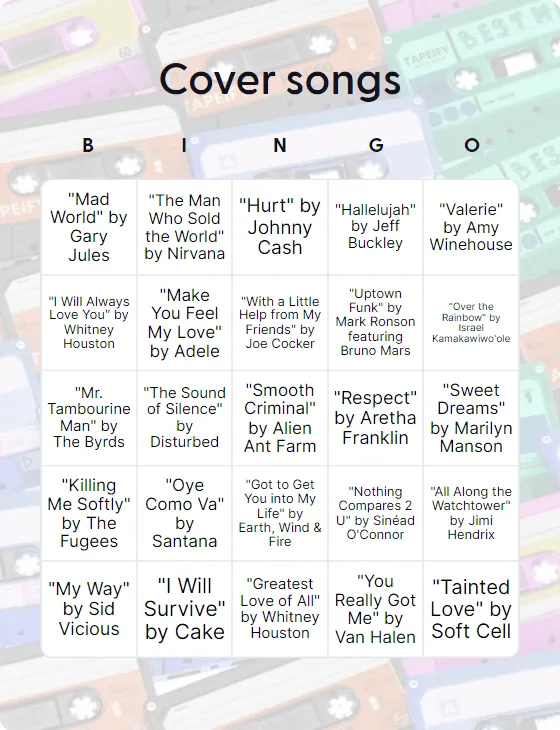 Cover songs bingo
