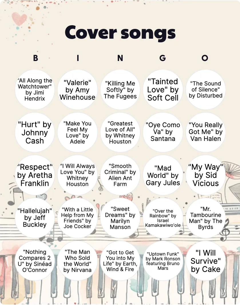 Cover songs bingo