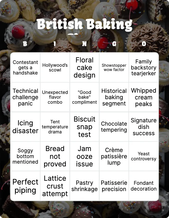 British Baking Show bingo