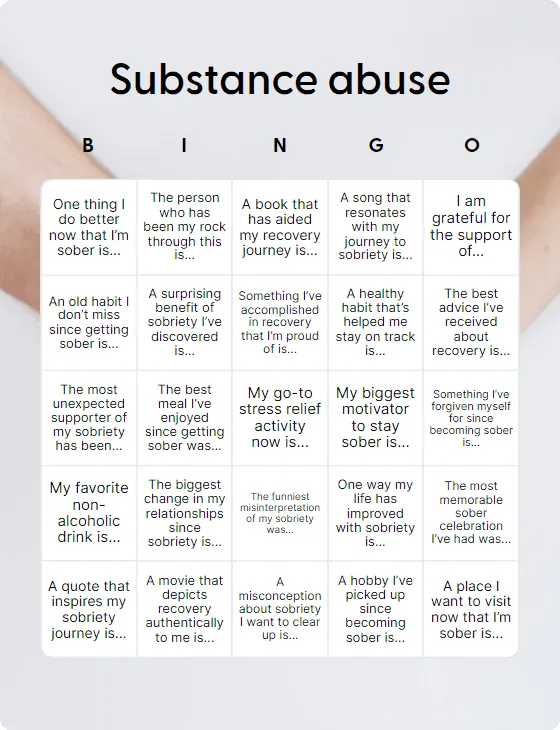 Substance abuse bingo