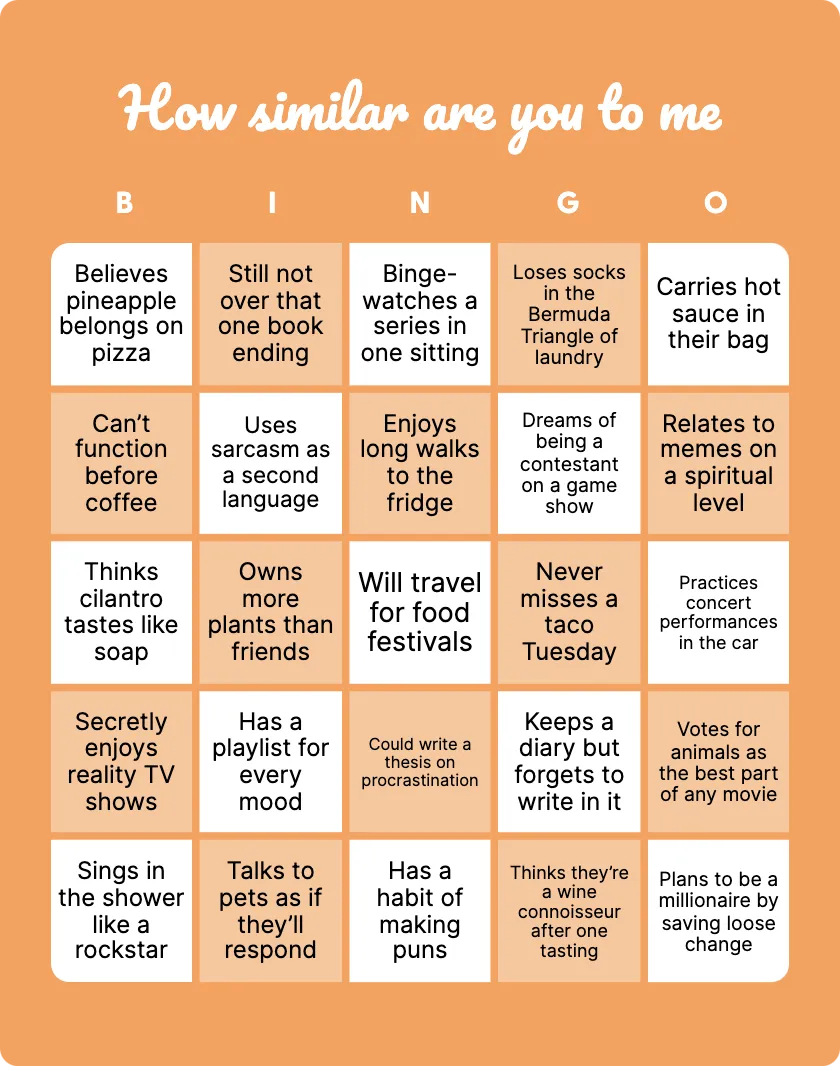 How similar are you to me bingo