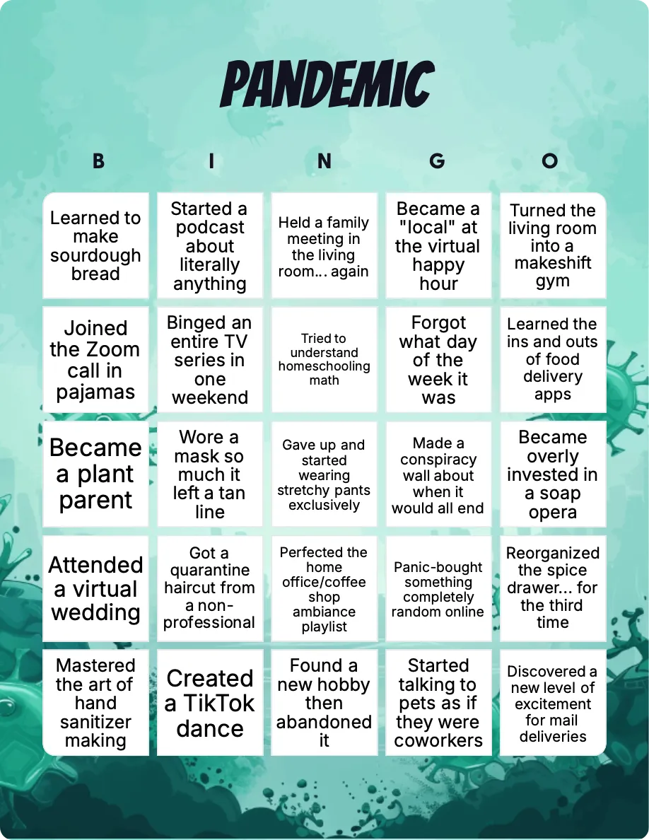 Pandemic bingo card template