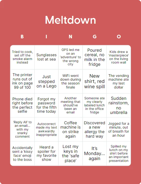 Meltdown bingo