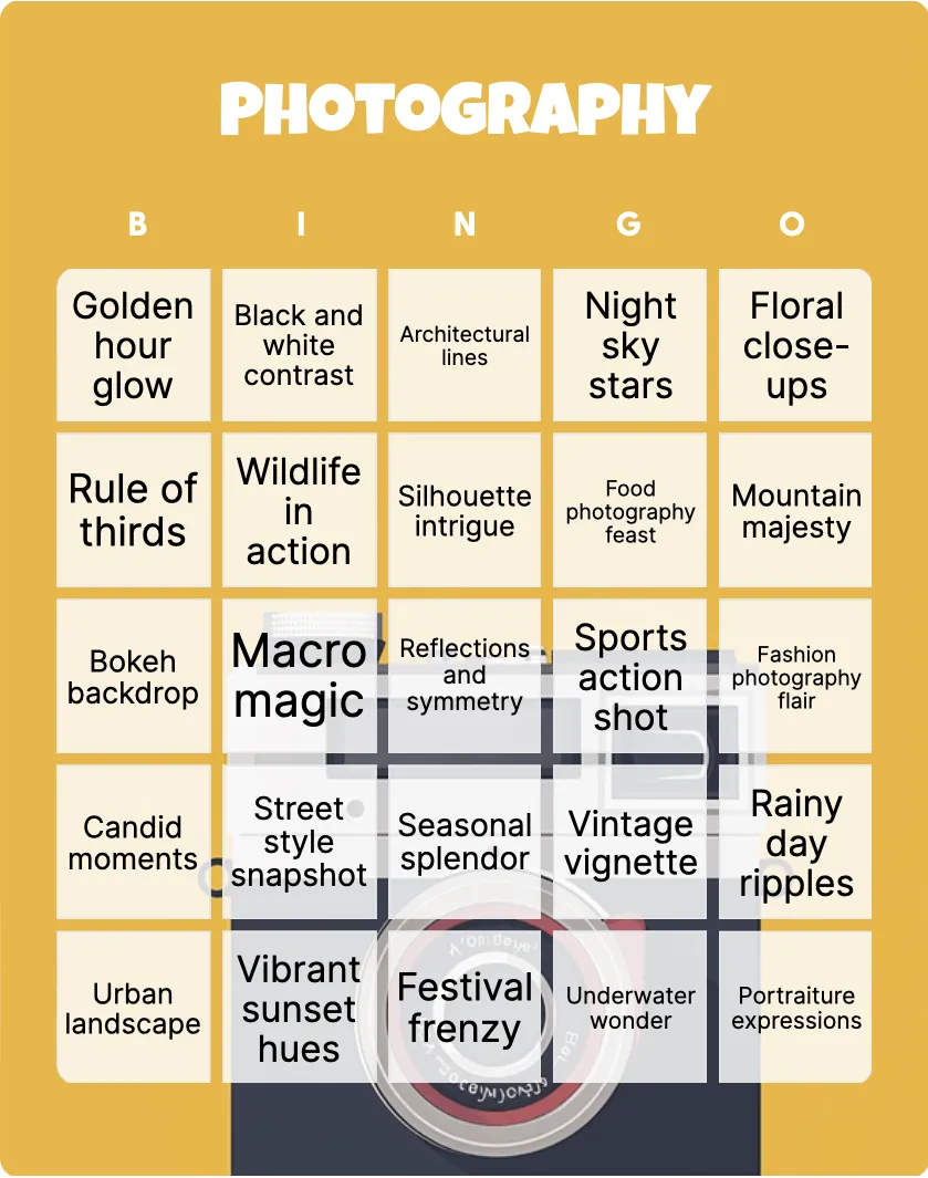 Photography terms bingo