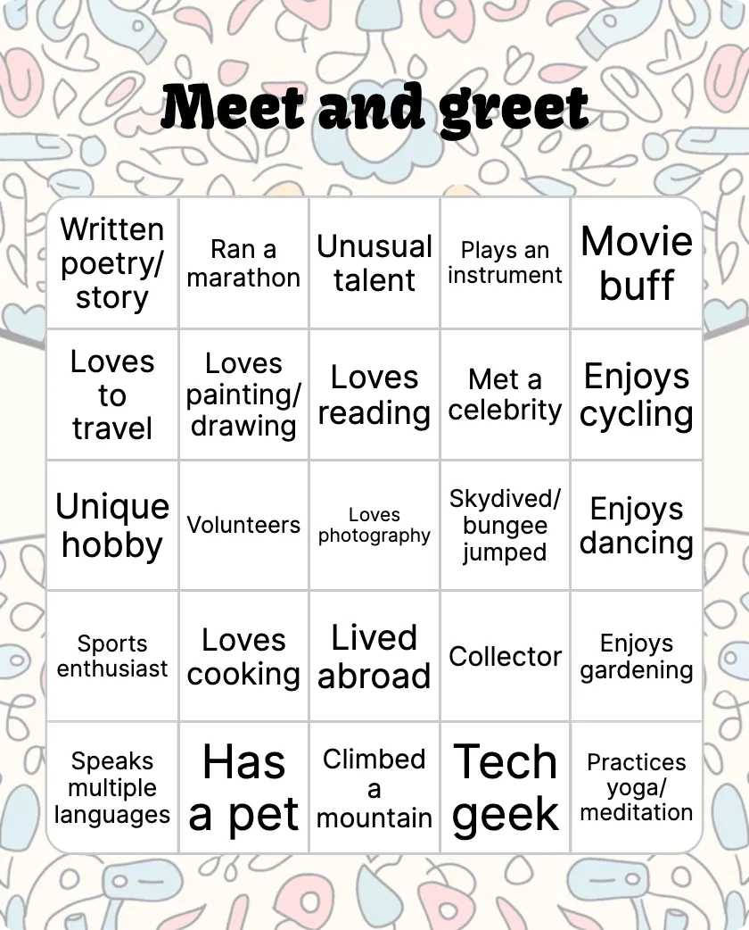 Meet and greet bingo