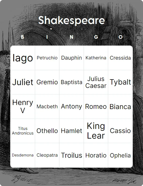 Shakespeare characters bingo