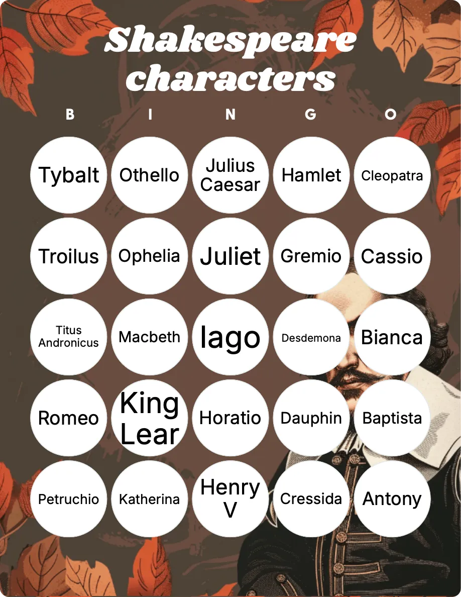 Shakespeare characters bingo